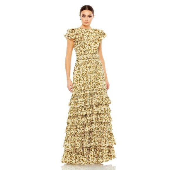 Mac Duggal Womens Floral Ruffled Special Occasion Evening Dress Gown 70114 - Picture 2 of 9